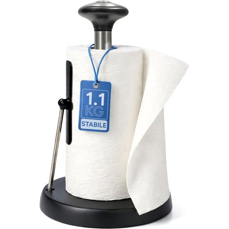 Porte rouleau de cuisine en acier noir 1,1 kg, super robuste avec base antidérapante et design moderne (1/5)