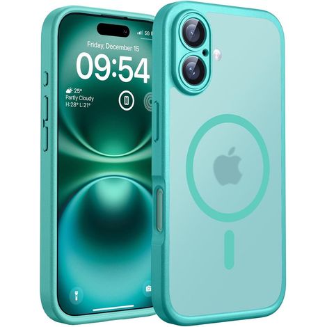 Coque magnétique pour iPhone 16 6.1", protection caméra, antichoc, translucide, bleu sarcelle (1/5)