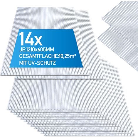 Jiubiaz 14x Doppelstegplatten 4mm Zuschneidbar 121x60,5cm Polycarbonat 10,25m² UV-beständig Klar Hohlkammerplatten Gewächshaus Platten Stegplatten