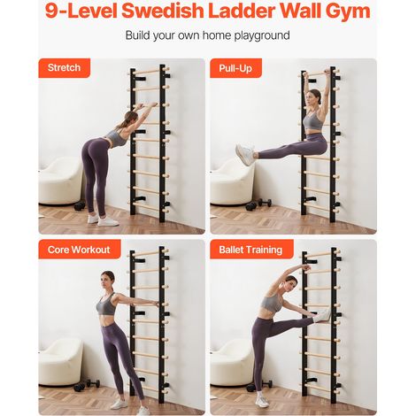 Espalier en Bois Massif et Acier Carbone 197x80 cm, Échelle Suédoise Murale à 9 Niveaux, avec Grande Capacité de Charge de 150 kg,… (1/5)