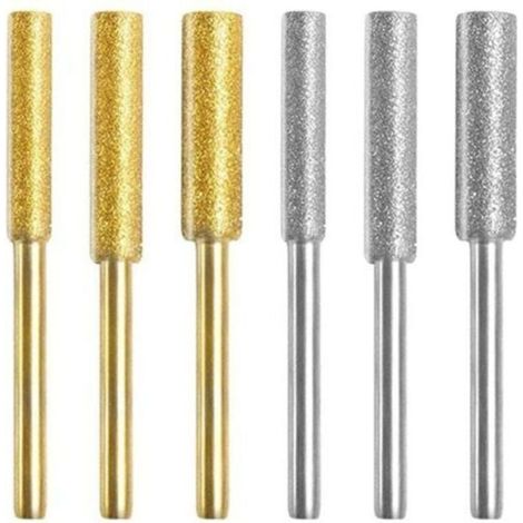 Diamant Affûteur de Tronçonneuse,Affûteur de Tronçonneuse Pierre Bits,Haute Dureté Titane Plaqué Burr Meule Meule, 6 PCS Pierres à Aiguiser avec 3 Tailles Différentes pour Affûter et Poncer (1/4)