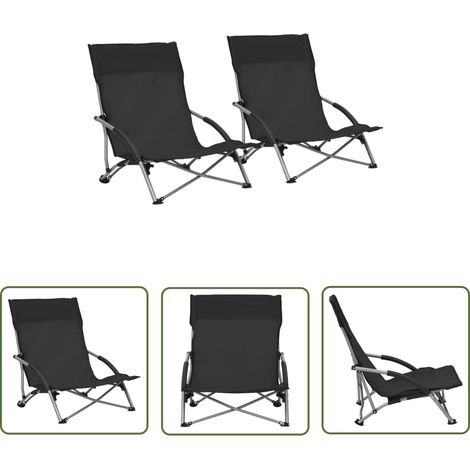 Oxfordgewebe - vidaXL Klappbare Strandstühle 2 Stk. Schwarz Stoff - Stahlrahmen (1/5)