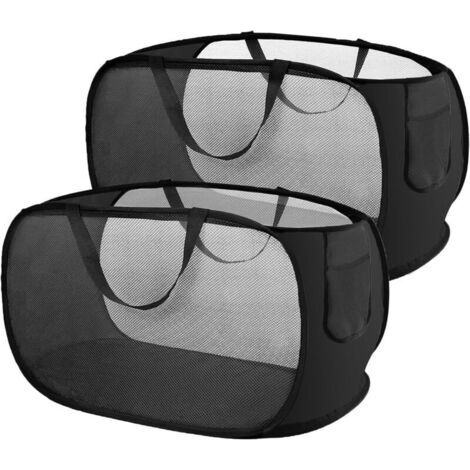 Pair Deux paniers à linge pliables,75Panier à linge horizontal noir