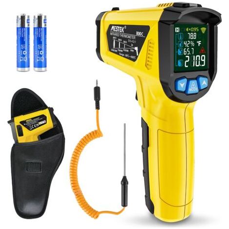 BUNTHAUS Thermomètre Infrarouge Laser et Sonde Pistolet IR Temperature Sans Contact LCD 50°C et 800°C Réglable Alarme d'émissivité Point de Rosée Cuisine Barbecu (1/5)