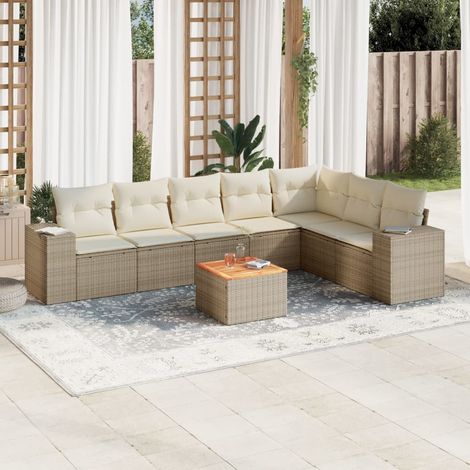 Salon de jardin avec coussins 8 pcs beige résine tressée vidaXL (1/3)