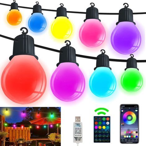 Guirlande lumineuse USB RVB de 33 m avec 50 ampoules G40 et télécommande, guirlande lumineuse de jardin Halloween,IP65, pour jardin, d'extérieur, Noël (1/5)