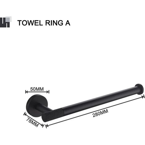 (Anneau porte-serviettes A) Porte-serviettes mural en laiton noir mat moleté avec porte-papier toilette, barre porte-serviettes, porte-savon et brosse WC. Accessoires de salle de bain (1/5)