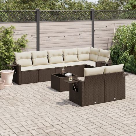 vidaXL Set Divani da Giardino 9pz con Cuscini Marrone in Polyrattan (1/3)