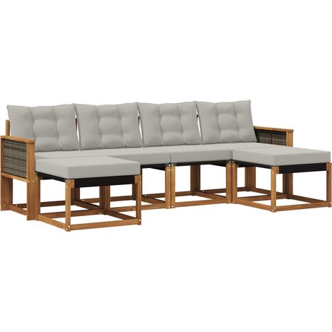 Outdoor Sofa Set with Cushion 6 pcs Natural and Light Grey vidaXL