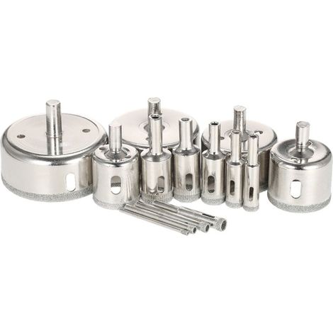 Kit de 14 scies cloches diamantées pour verre (3-70 mm) - Foret à bille pour marbre, carrelage, céramique, verre et porcelaine (1/5)
