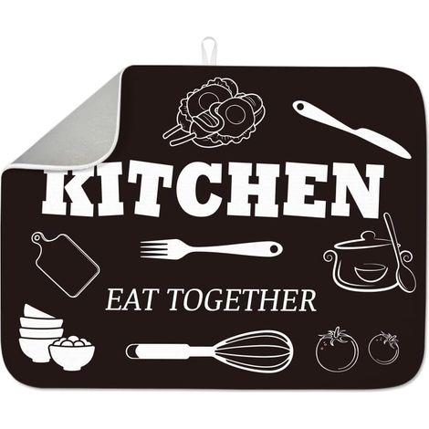 Tapis de séchage pour vaisselle de cuisine de 60 x 45 cm - Tapis absorbant en microfibre résistant à la chaleur avec boucle de suspension pour table de comptoir et évier (1/5)