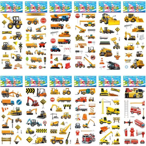 12 Feuilles Stickers Book, Autocollants 3D, Autocollant Animaux, Comprenant des Véhicule, Dinosaure, Nombre, Animal, Excavateur (Pelle mécanique) (1/5)