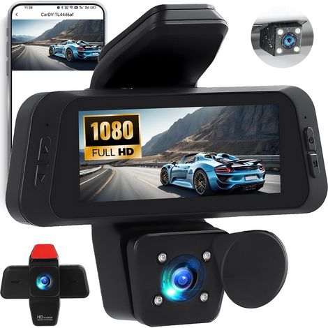 Dashcam Auto vorne hinten innen, 3 Zoll Autokamera mit APP-Steuerung, IR-Nachtsicht, Loop-Aufnahme, G-Sensor, Einparkhilfe, Parküberwachung (1/5)