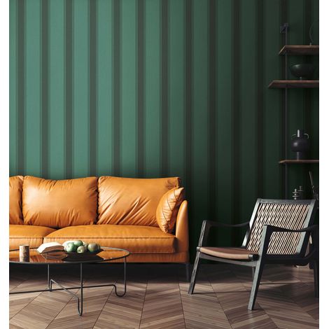 Papier peint anglais de style campagne vert noir Papier peint à rayures vert foncé Papier peint classique à motifs pour le salon (1/4)