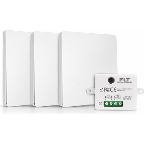 Kit interrupteur va-et-vient sans fil – 3 boutons poussoirs pré-programmés – Récepteur radio pour installation rapide – Utilisation en milieu humide