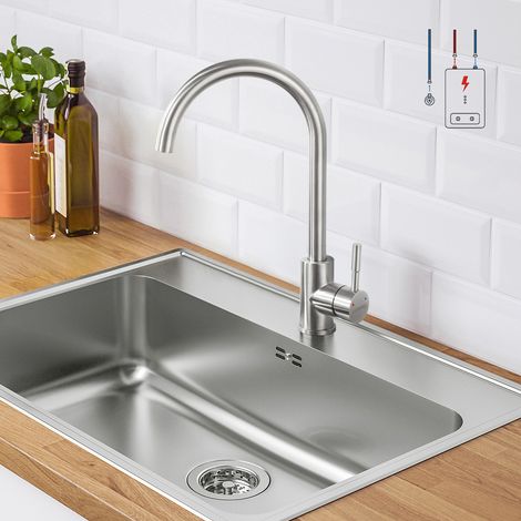 Lonheo Niederdruck Wasserhahn Küche 360° Drehbar Niederdruck Küchenarmatur aus Edelstahl Armatur Spültischarmatur Einhebelmischer (1/5)