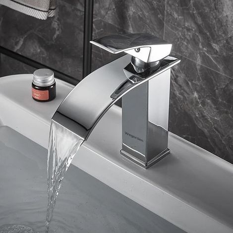 Moderne Robinet Salle de Bain Cascade, Design Elégant Robinet Lavabo, Mitigeur en Laiton, Eau Chaude et Froide Disponible