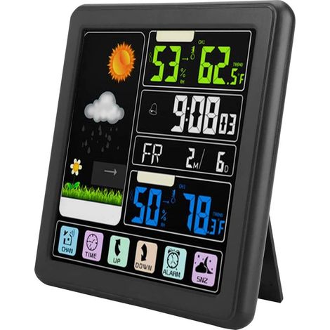 Station Météo sans Fil TS-3310 Thermomètre Intérieur Extérieur sans Fil à écran Tactile Complet avec Capteur, Station de Prévision électrique à écran LCD avec Horloge Intelligente(Noir)