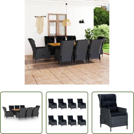 vidaXL Table extérieure - Ensemble à manger d'extérieur 9pcs et coussins rotin gris foncé (1/5)