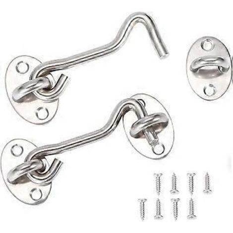 Lot de 2 loquets à crochet en acier inoxydable, verrou de portail, verrou de fenêtre pivotante pour porte de grange avec vis de fixation (3 pouces) (1/5)