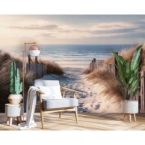 Fototapete Strand Meer Sand Natur, für Wohnzimmer und Schlafzimmer, 350 x 250 cm – Komplettset inkl. Kleister & Anleitung (1/5)