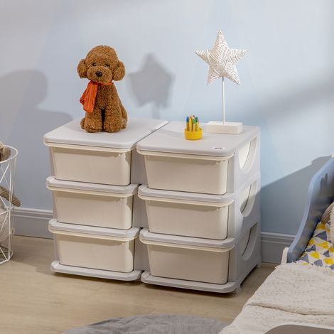 Torre de Almacenamiento Infantil con 6 Cajones Organizador de Juguetes con Bordes Redondeados y Asas 75x37x56,5 cm Crema (1/5)