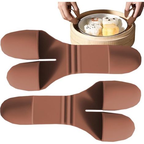 Mini maniques de cuisine en silicone marron - protège-doigts antidérapants avec fermeture à pression - petits gants de cuisine adaptés à la cuisson au four (1/5)