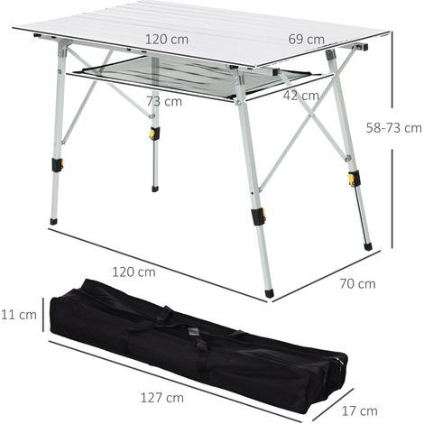Klappbarer Campingtisch aus Aluminium für 6 Personen, höhenverstellbar, mit Tragetasche