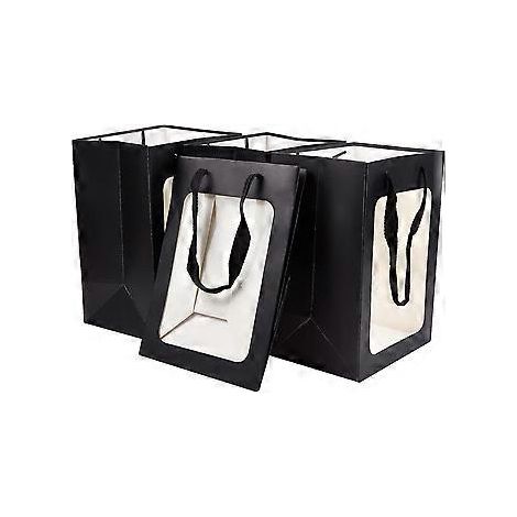 10er-Pack schwarze Kraftpapiertüten mit Sichtfenster (25 x 18 x 13 cm) – Geschenktüten mit Sichtfenster für Weihnachten, Halloween, Süßigkeiten und Geschenkverpackungen