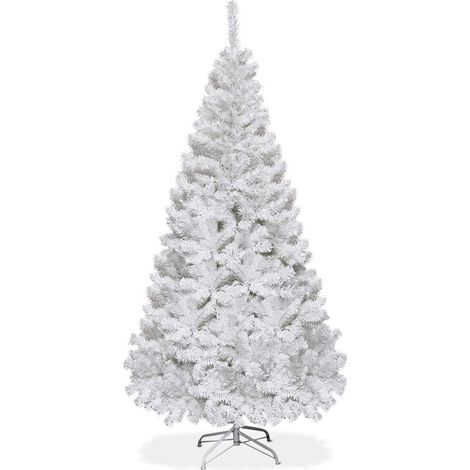 Costway Sapin de Noël Artificiel 150cm pour Décoration de Noël 350 branches, Matériau PVC avec Pied en Métal, Blanc (1/5)