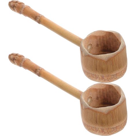 Louches à eau en bambou brun, pour contenir de l'eau, lot de 2, manche long, louches multi-usages. (1/5)
