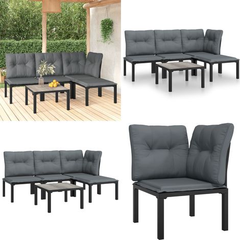 Set Salotto da Giardino 5 pz Nero e Grigio in Polyrattan - Poltrona da giardino - Set da salotto esterno