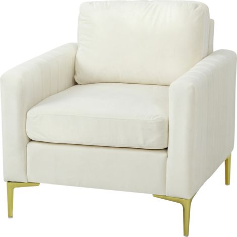 Fauteuil lounge velours épais rembourré, assise large, coussin accoudoirs, 81x77x81 cm, crème