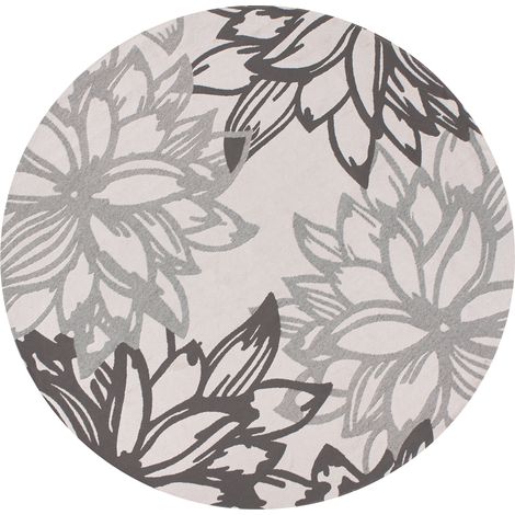 Alfombra moderna para interior y exterior redonda con patrón floral 120 cm gris Solapur (1/5)