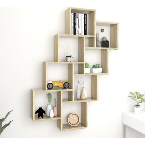 Estante cubo de pared contrachapado roble Sonoma 90x15x119 cm vidaXL (1/5)