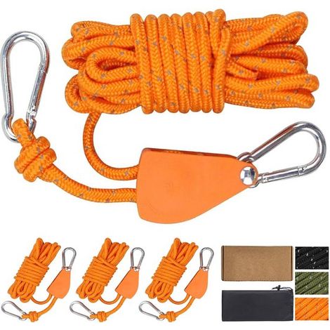 4er-Pack reflektierende Abspannleinen (4 m) mit Seilspanner, 4 mm Nylonseil, Campingseil mit Ratsche, für Zelte und Markisen, Orange (1/5)