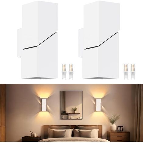 2 Pièces Applique Murale Intérieure 8W, Up and Down Lampe Murale avec Ampoule LED G9 Interchangeable, 2700K Lampe Blanc avec Fente de Lumière, Applique d'ambiance en Aluminium pour Salon (1/5)