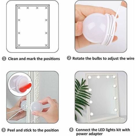 Kit Lumiere Miroir - 10 Led - 3 Températures Couleur - Gradation 5 Niveaux - Pour Maquillage Et Salle De Bain - 1 Unite (1/5)