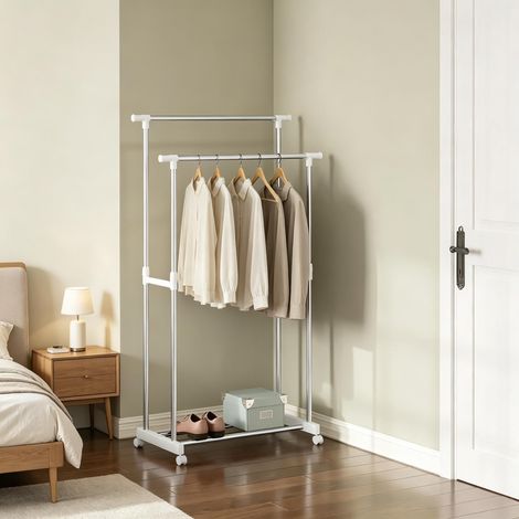 Porte-manteau sur pied portable à roulettes, armoire ouverte extensible avec double barre – rangement vêtements salon/chambre/garage (1/3)
