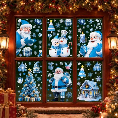 Décorations de Noël, autocollants pour fenêtres, Père Noël, bonhomme de neige, renne, autocollants statiques pour vitres, autocollants flocons de neige pour fenêtres