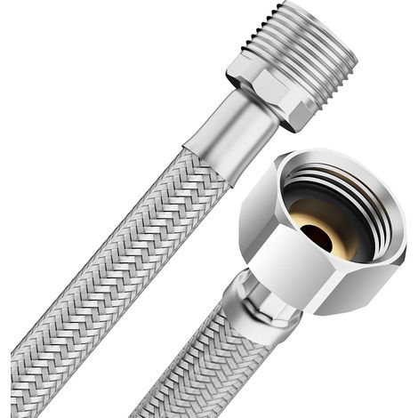 1 Tuyau flexible, Raccord 1/2 pouce Femelle Mâle, Maille acier inox, Résistant 10 bar, Pour robinet lavabo cuisine salle de bain WC (1/5)