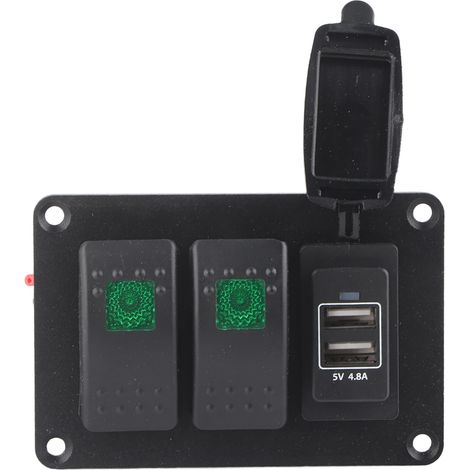 Panneau à 2 interrupteurs de lampe simples pour moto quad chargeur voiture 4.8A avec 45 autocollants motifs lampe verte (1/5)