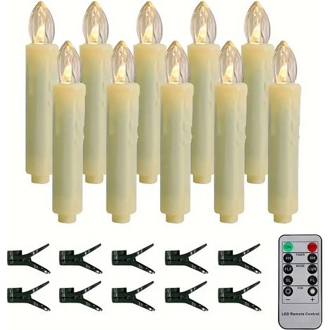 (Lot de 10)Blanc Chaud, Bougies LED Flamme vacillante à Piles et Télécommande avec Pince, Décoration à la Maison pour Fête (1/5)
