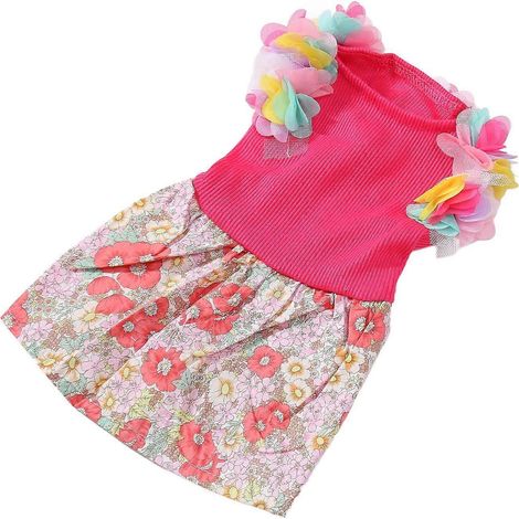 Robe mignonne pour chien, légère et respirante, à fleurs, style princesse, pour chiots et chats, rose rouge, taille M (1/2)