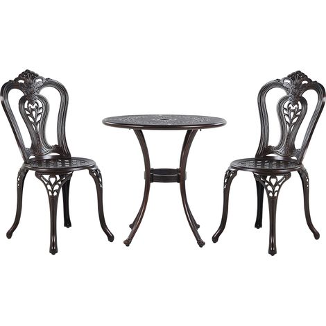 Conjuntos de muebles de balcón 2 plazas exterior jardín aluminio marrón ø 65 cm 2 sillas una mesa vintage Bovino