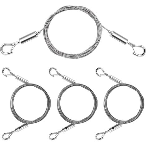 4 x Metal Cable with Double Hook, Stainless Steel Adjustable Hanging Cable, Wire Hanging Picture Mounts for Photo Frames, Mirrors, Crafts, Chandeliers, 2 m x 1.5 mm (1/5)