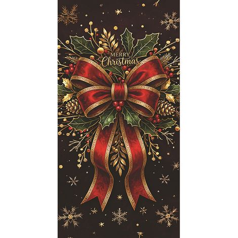 Décoration de porte de Noël neuve, motif cadeau du Père Noël, ambiance festive - 90 x 180 cm (perforée + ruban) - Lot de 2