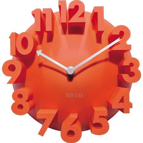 3D grand numérique moderne contemporain décor de bureau à domicile rond Quartz horloge murale Orange (1/4)