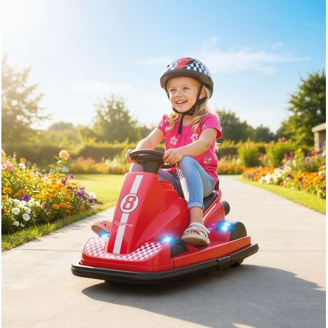 360° drehbares Kinder-Autoscooter mit Lenkrad, LED, Musik, 6 V, rot OKMYHOME (1/5)