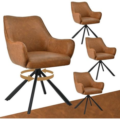 Bon Furni Similicuir Chaise de salle à manger Marron, Lot de 4, pivotante 360°, ergonomique avec coussin à ressorts, fermeture éclair cachée et pieds réglables (1/5)